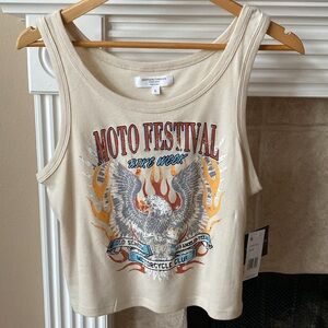🏍️🦅Macy’s Cream Motorcycle Graphic Tank Top Moto Fest New with Tags
